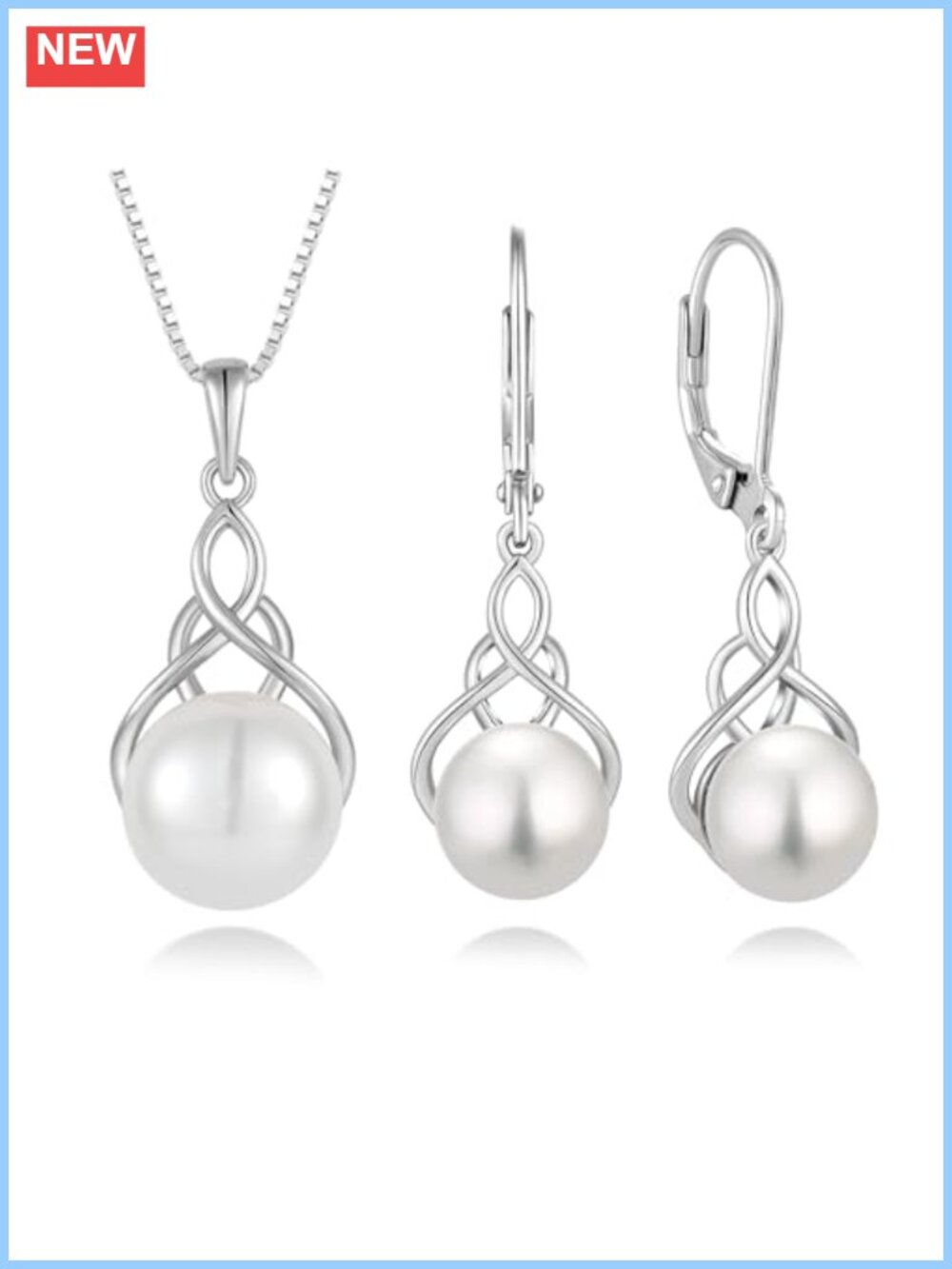 925 Sterling Silver Freshwater Pearl Necklace Earrings Jewelry Set Gift